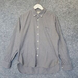 Gingham Button Down Shirt Mens Medium Navy Brown Check Southern Prep BILLY REID‎